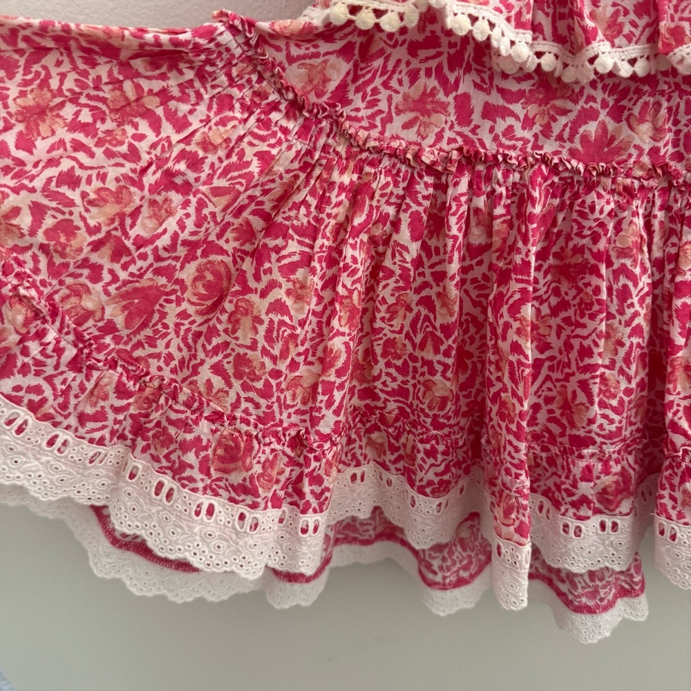 MISA Los Angeles Lilian Pink Floral Lace Trim Ruffle Mini Boho Cottagecore Dress - Picture 8 of 9